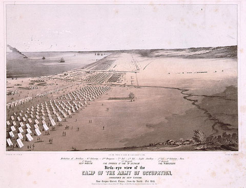 tekening van het Amerikaanse leger in Corpus Christi Bay 1845